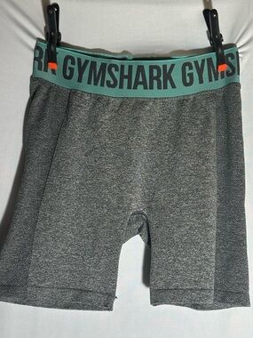 Gymshark Gray Bike Shorts with Teal Logo Waistband